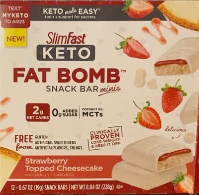 STRAWBERRY TOPPED CHEESECAKE FLAVORED KETO FAT BOMB SNACK BARS MINIS, STRAWBERRY TOPPED CHEESECAKE