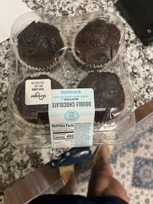 BAKERY FRESH GOODNESS, DOUBLE CHOCOLATE MUFFINS TOPPED WITH CHOCOLATE CHIPS