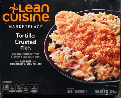 TORTILLA CRUSTED FISH WITH RICE, RED PEPPERS & CORN IN A CREAMY CILANTRO LIME SAUCE, TORTILLA CRUSTED