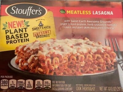 MEATLESS LASAGNA WITH SWEET EARTH AWESOME GROUNDS PLANT-BASED PROTEIN, HERB SEASONED TOMATO SAUCE AND PART-SKIM MOZZARELLA CHEESE, MEATLESS LASAGNA