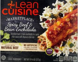 SPICY BEEF & BEAN ENCHILADA SHREDDED BEEF & BEAN ENCHILADA IN A SPICY CHILE SAUCE WITH MEXICAN-STYLE RICE, SPICY BEEF & BEAN