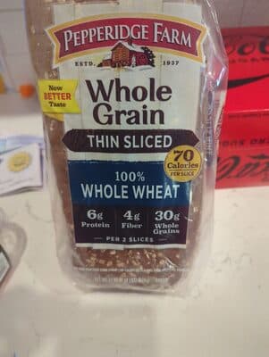 100% WHOLE WHEAT WHOLE GRAIN THIN SLICED BREAD, 100% WHOLE WHEAT