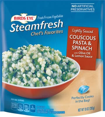Birds Eye Steamfresh Couscous and Spinach, Frozen Side Dish, 10 OZ Bag