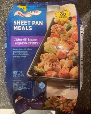 CHICKEN WITH BALSAMIC FLAVORED SWEET POTATOES CHICKEN BREAST WITH BALSAMIC SEASONED CAULIFLOWER, BRUSSELS SPROUT HALVES, AND SWEET POTATOES SHEET PAN MEALS, CHICKEN WITH BALSAMIC