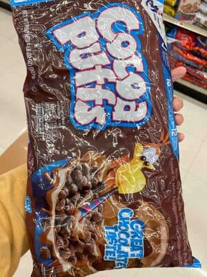 COCOA FLAVORED FROSTED CORN PUFFS, COCOA