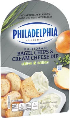 CHIVE & ONION MULTIGRAIN BAGEL CHIPS & CREAM CHEESE DIP, CHIVE & ONION