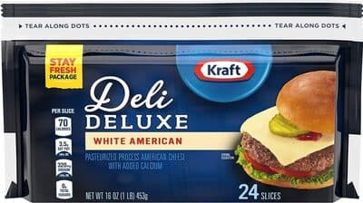 DELI DELUXE PASTEURIZED PROCESS WHITE AMERICAN CHEESE, WHITE AMERICAN