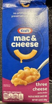 THREE CHEESE WITH MINI-SHELL PASTA MACARONI & CHEESE DINNER, THREE CHEESE