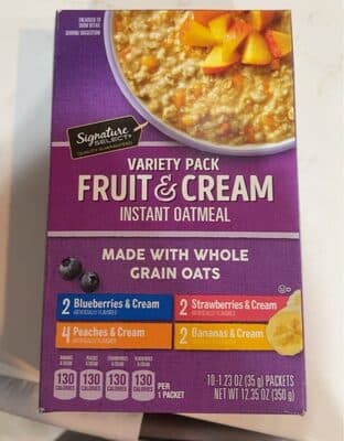 FRUIT & CREAM INSTANT OATMEAL VARIETY PACK, BLUEBERRIES & CREAM, STRAWBERRIES & CREAM, PEACHES & CREAM, BANANAS & CREAM