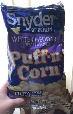 WHITE CHEDDAR CHEESE FLAVORED PUFF-N- CORN, WHITE CHEDDAR CHEESE