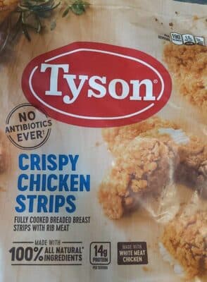 CRISPY CHICKEN STRIPS FULLY COOKED BREADED BREAST STRIPS WITH RIB MEAT, CRISPY CHICKEN STRIPS