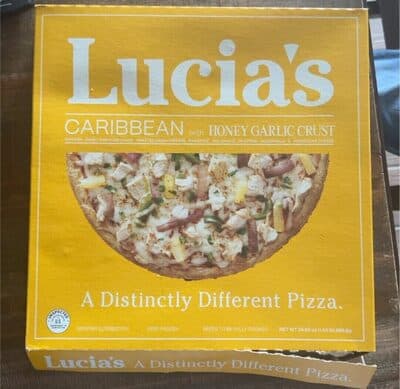 CARIBBEAN WITH HONEY GARLIC CRUST CHICKEN SWEET AND SOUR SAUCE ROASTED GREEN PEPPERS PINEAPPLE RED ONIONS JALAPENO MOZZARELLA & PROVOLONE CHEESE PIZZA, CARIBBEAN WITH HONEY GARLIC CRUST