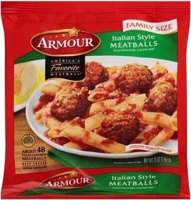 ITALIAN STYLE MEATBALLS, MADE WITH PORK, CHICKEN, BEEF