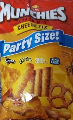 CHEESE FIX FLAVORED SNACK MIX, HARVEST CHEDDAR, CRUNCHY CHEESE, NACHO CHEESE