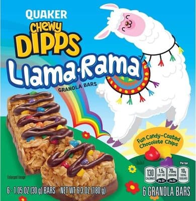 LLAMA-RAMA FUN CANDY-COATED CHOCOLATE CHIPS GRANOLA BARS, LLAMA-RAMA