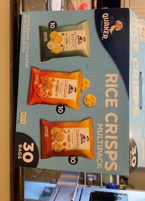 QUAKER RICE CRISPS MULTIPACK, 30 COUNT, 22.5 OZ, BUTTERMILK RANCH; CHEDDAR; CARAMEL