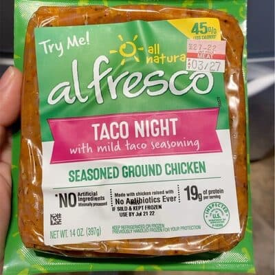 TACO NIGHT WITH MILD TACO SEASONING SEASONED GROUND CHICKEN, TACO NIGHT WITH MILD TACO SEASONING