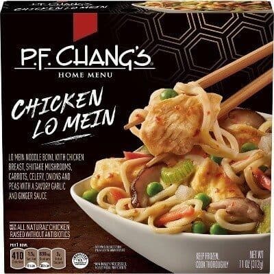 LO MEIN NOODLE BOWL WITH CHICKEN BREAST, SHIITAKE MUSHROOMS, CARROTS, CELERY, ONIONS AND PEAS WITH A SAVORY GARLIC AND GINGER SAUCE, CHICKEN LO MEIN