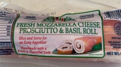 FRESH MOZZARELLA CHEESE, PROSCIUTTO & BASIL ROLL, FRESH MOZZARELLA CHEESE, PROSCIUTTO & BASIL