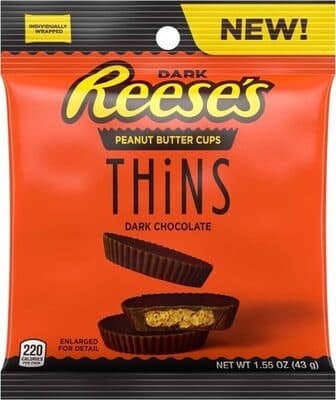 DARK CHOCOLATE PEANUT BUTTER CUPS THINS, DARK CHOCOLATE