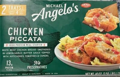 CHICKEN PICCATA WHITE MEAT CHICKEN BREAST SMOTHERED IN LEMON-GARLIC BUTTER SAUCE TOPPED WITH ARTICHOKES, TOMATOES & CAPERS HIGH PROTEIN MEAL STARTER, CHICKEN PICCATA