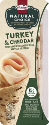 TURKEY BREAST & WHITE CHEDDAR CHEESE WRAPPED IN A FLATBREAD, TURKEY & CHEDDAR