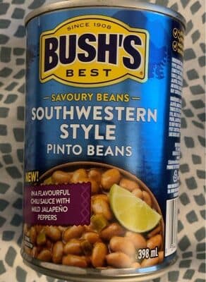 SOUTHWESTERN STYLE PINTO BEANS IN A FLAVOURFUL CHILI SAUCE WITH MILD JALAPENO PEPPERS, SOUTHWESTERN STYLE