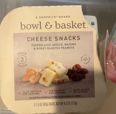 PEPPER JACK CHEESE, RAISINS & HONEY ROASTED PEANUTS CHEESE SNACKS, PEPPER JACK CHEESE, RAISINS & HONEY ROASTED PEANUTS