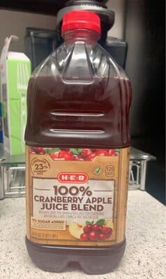 100% CRANBERRY APPLE JUICE BLEND WITH WHITE GRAPE, PEAR, BANANA & PEACH JUICES FROM CONCENTRATE, CRANBERRY APPLE