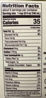 UNSWEETENED VANILLA FLAVOR ALMONDMILK, UNSWEETENED VANILLA