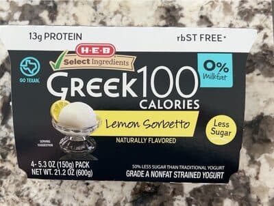 LEMON SORBETTO GREEK 100 CALORIES STRAINED NONFAT YOGURT, LEMON SORBETTO