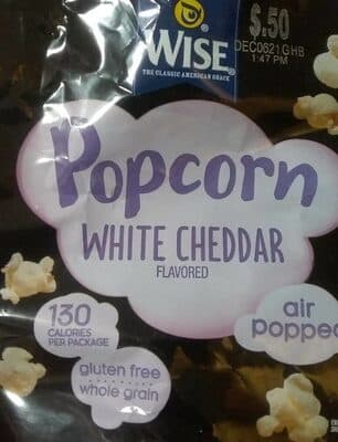 WHITE CHEDDAR FLAVORED POPCORN, WHITE CHEDDAR