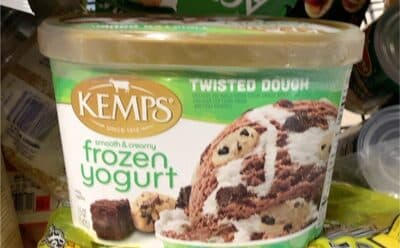 TWISTED DOUGH CHOCOLATE AND VANILLA FROZEN YOGURT SWIRLED WITH SEA SALT FUDGE, CHOCOLATE CHIP COOKIE DOUGH AND FUDGE BROWNIES, TWISTED DOUGH