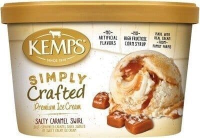 SALT-SPRINKLED CARAMEL SAUCE SWIRLED IN SWEET CREAM PREMIUM ICE CREAM, SALTY CARAMEL SWIRL