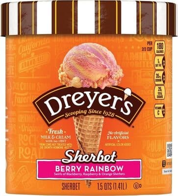 BERRY RAINBOW SWIRLS OF BLACKBERRY, RASPBERRY & ORANGE SHERBETS, BERRY RAINBOW