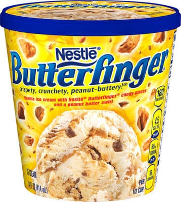 VANILLA ICE CREAM WITH CANDY PIECES AND A PEANUT BUTTER SWIRL, VANILLA