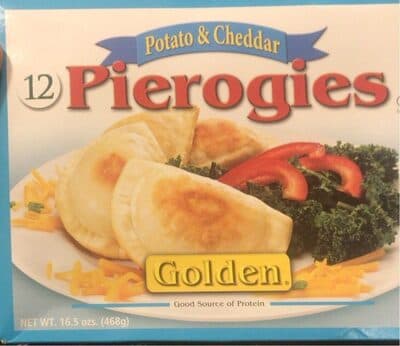 12 GOLDEN POTATO & CHEDDAR PIEROGIES, POTATO & CHEDDAR