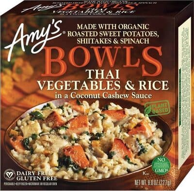 THAI VEGETABLES & RICE IN A COCONUT CASHEW SAUCE MADE WITH ORGANIC ROASTED SWEET POTATOES, SHIITAKES & SPINACH BOWLS, THAI VEGETABLES & RICE
