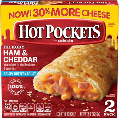HICKORY HAM & CHEDDAR WITH REDUCED FAT CHEDDAR CHEESE & SAUCE IN A CRISPY BUTTERY CRUST SANDWICHES, HICKORY HAM & CHEDDAR