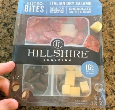 BISTRO BITES - DRY SALAME, CHEESE, COVERED ALMONDS, ITALIAN. WHITE CHEDDAR, CHOCOLATE