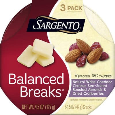 NATURAL WHITE CHEDDAR CHEESE, SEA-SALTED ROASTED ALMONDS & DRIED CRANBERRIES