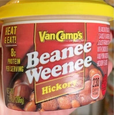 HICKORY FLAVOR BEANS IN TOMATO SAUCE FLAVORED WITH SLICED FRANKS, HICKORY