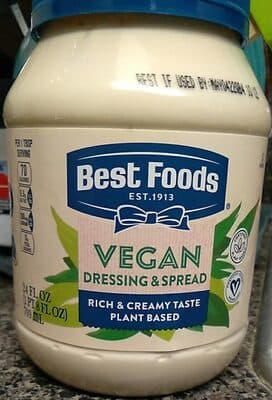 BEST FOODS, VEGAN CAREFULLY CRAFTED DRESSING & SANDWICH SPREAD