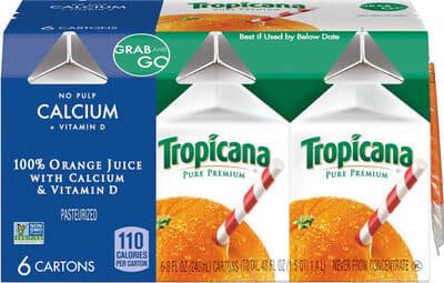 Tropicana Pure No Pulp Calcium + Vitamin D Orange Juice (6 - 8 Fluid Ounce) 48 Fluid Ounce 6 Pack Cartons