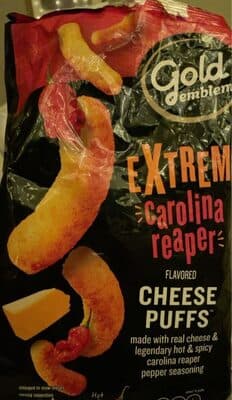 EXTREME CAROLINA REAPER FLAVORED CHEESE PUFFS, EXTREME CAROLINA REAPER