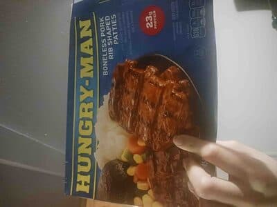 BONELESS PORK RIB SHAPED PATTIES HOME-STYLE MASHED POTATOES, RIB SHAPED PATTIES GLAZED WITH BARBEQUE SAUCE AND MIXED VEGETABLES - INCLUDES A CHOCOLATE BROWNIE, BONELESS PORK RIB