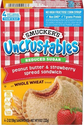PEANUT BUTTER & STRAWBERRY SPREAD SANDWICH ON WHOLE WHEAT BREAD, PEANUT BUTTER & STRAWBERRY