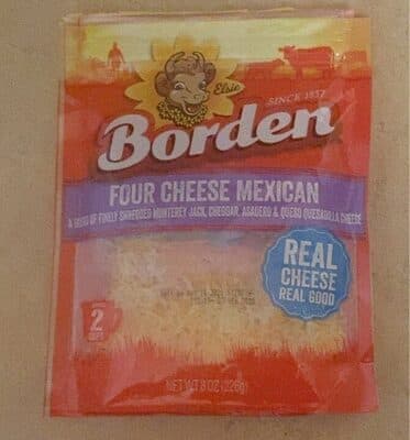 FOUR CHEESE MEXICAN A BLEND OF FINELY SHREDDED CHEDDAR, MONTEREY JACK, ASADERO & QUESO BLANCO CHEESE, FOUR CHEESE MEXICAN