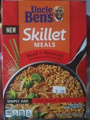 BEEF & BROCCOLI WITH QUINOA AND BROWN RICE SKILLET MEALS, BEEF & BROCCOLI