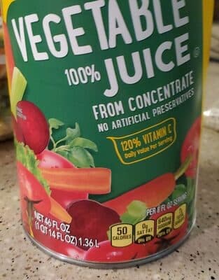 100% VEGETABLE JUICE FROM CONCENTRATE, VEGETABLE